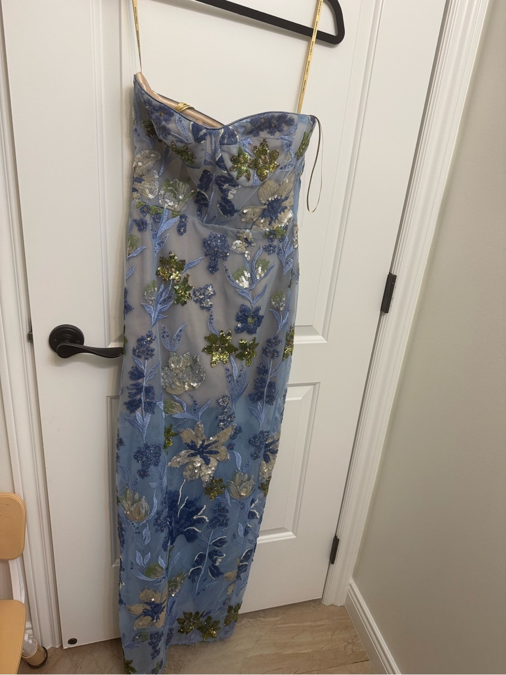 Bronx and Banco Light Blue Strapless Floral Sequin Gown - Picture 5 of 7